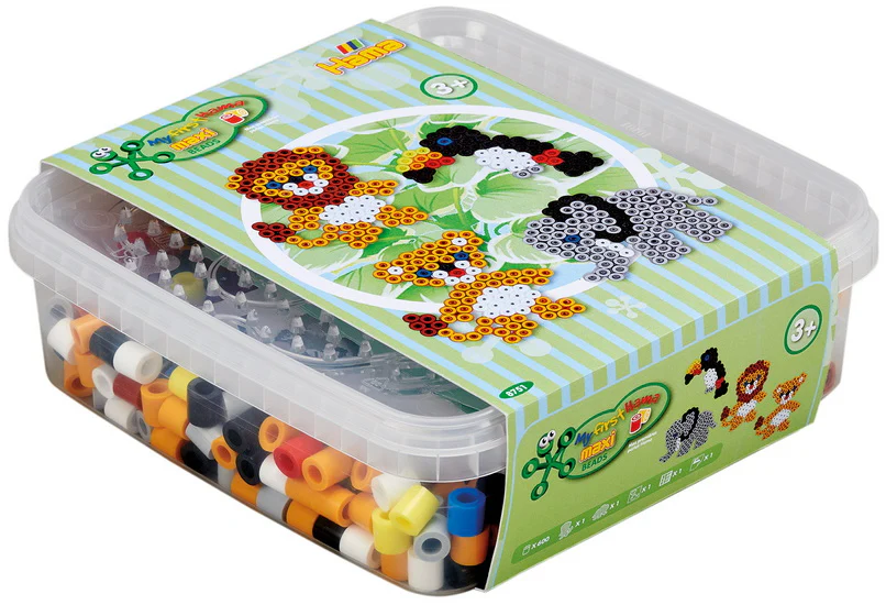 Boîte perles et plaque Hama maxi - Animaux de la jungle